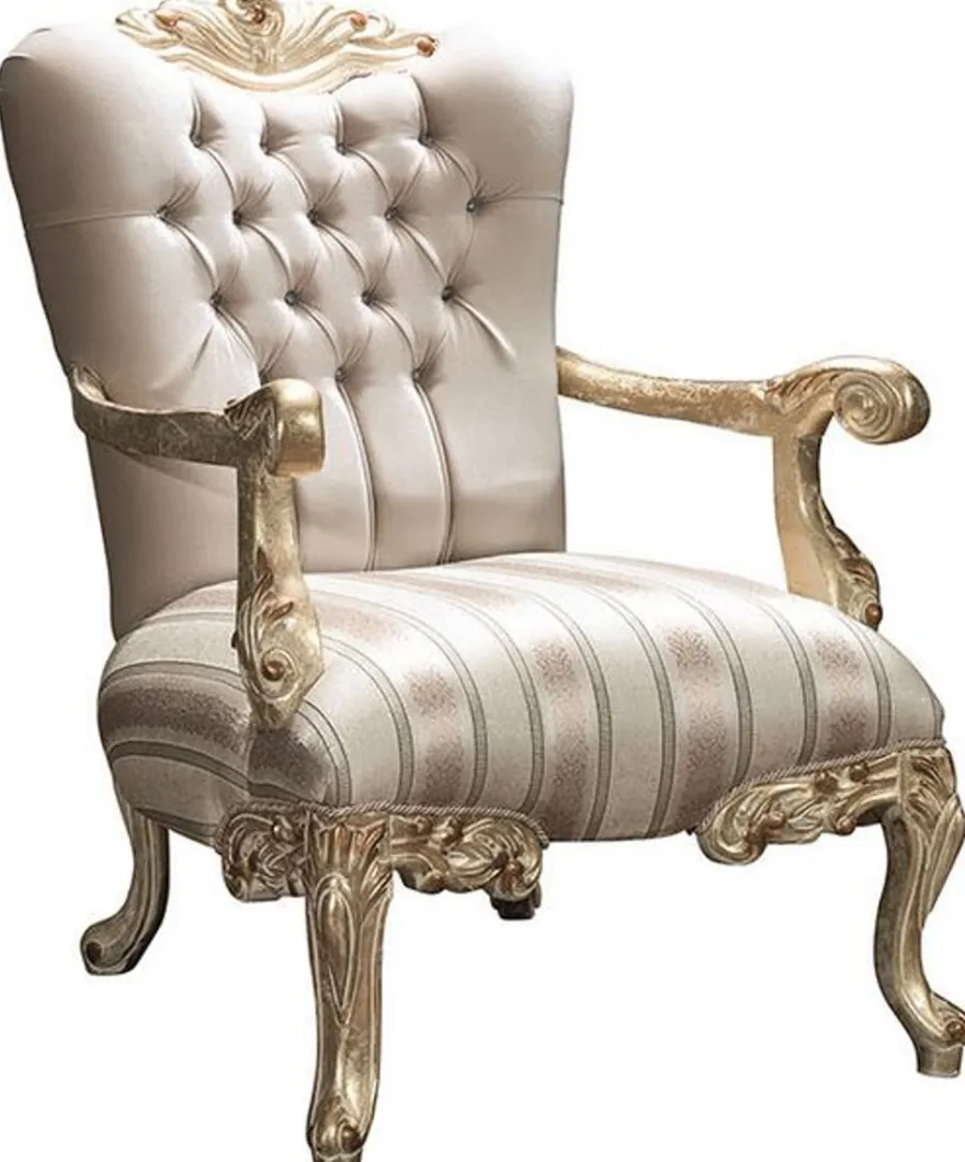 Casa Padrino Luxus Barock Wohnzimmer Set Beige / Gold - 2 Sofas & 2 Sessel & 1 Couchtisch - Prunkvolle Wohnzimmermöbel im Barockstil