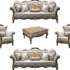 Casa Padrino Luxus Barock Wohnzimmer Set Silbergrau / Braun / Gold - 2 Sofas & 2 Sessel & 1 Couchtisch - Wohnzimmer Möbel - Edel & Prunkvoll