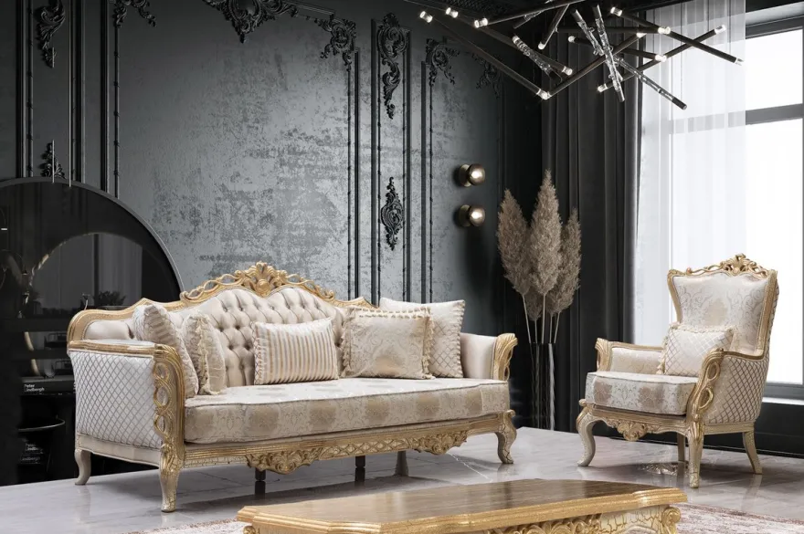 Casa Padrino Luxus Barock Wohnzimmer Sessel Weiß / Antik Gold - Prunkvolle Barock Möbel