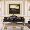 Casa Padrino Luxus Barock Wohnzimmer Set Royalblau / Schwarz / Silber / Gold - 2 Barock Sofas mit Muster & 2 Barock Sessel mit Muster & 1 Barock Couchtisch - Barock Wohnzimmer Möbel
