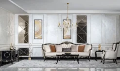 Casa Padrino Luxus Barock Wohnzimmer Sessel Creme / Schwarz / Gold - Handgefertigter Barockstil Sessel mit dekorativem Kissen - Luxus Wohnzimmer Möbel im Barockstil - Barock Möbel