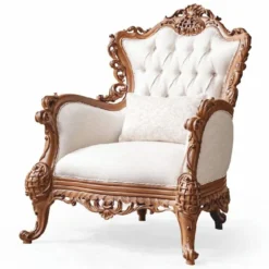 Casa Padrino Luxus Barock Wohnzimmer Sessel Weiß / Braun - Barockstil Möbel