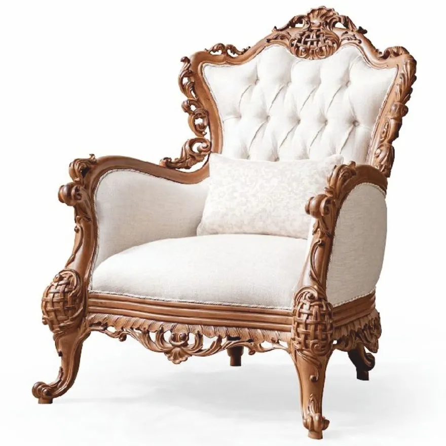 Casa Padrino Luxus Barock Wohnzimmer Sessel Weiß / Braun - Barockstil Möbel