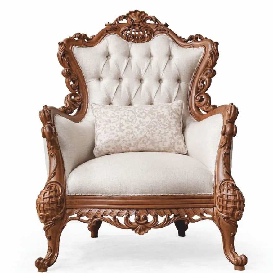 Casa Padrino Luxus Barock Wohnzimmer Sessel Weiß / Braun - Barockstil Möbel