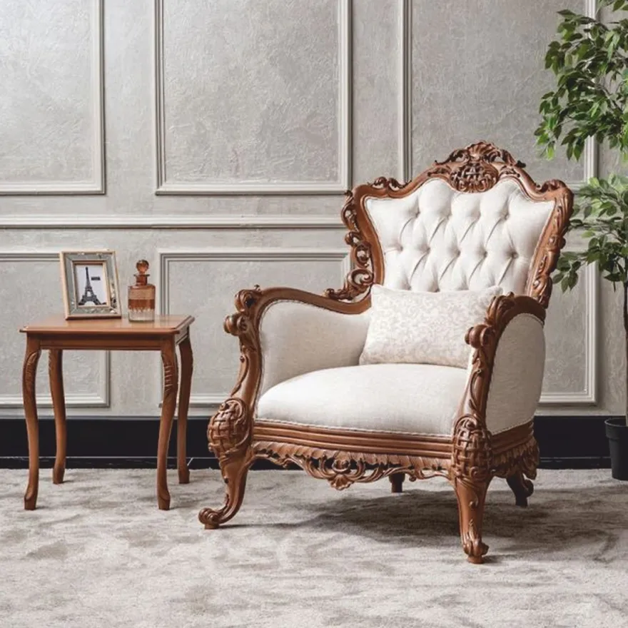 Casa Padrino Luxus Barock Wohnzimmer Sessel Weiß / Braun - Barockstil Möbel