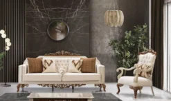 Casa Padrino Luxus Barock Wohnzimmer Set Beige / Grau / Braun / Gold - 2 Sofas & 2 Sessel & 1 Couchtisch - Handgefertigte Wohnzimmer Möbel im Barockstil - Edel & Prunkvoll