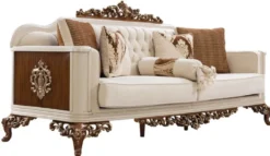 Casa Padrino Luxus Barock Wohnzimmer Set Beige / Grau / Braun / Gold - 2 Sofas & 2 Sessel & 1 Couchtisch - Handgefertigte Wohnzimmer Möbel im Barockstil - Edel & Prunkvoll