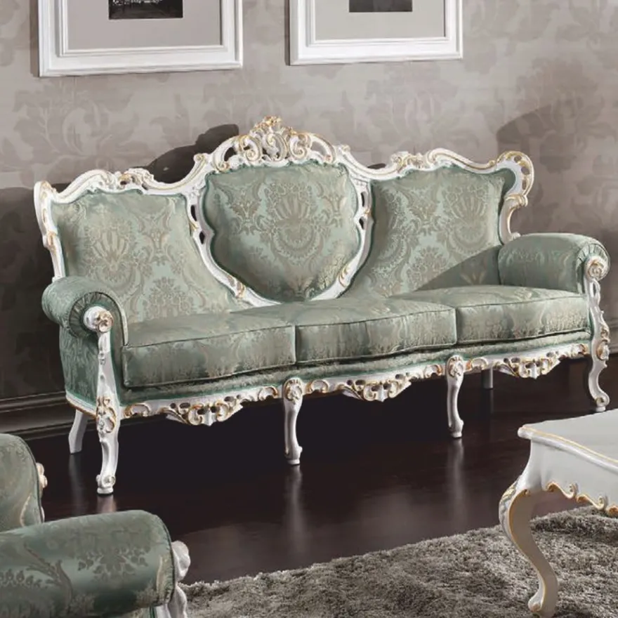 Casa Padrino Luxus Barock Wohnzimmer Sofa Grün / Weiß / Gold 210 cm - Made in Italy