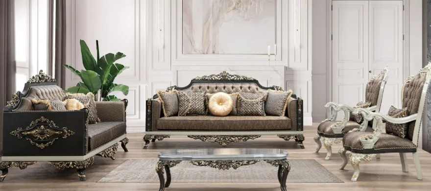 Casa Padrino Luxus Barock Wohnzimmer Set - 2 Sofas & 2 Sessel & 1 Couchtisch - Handgefertigte Wohnzimmer Möbel im Barockstil - Edel & Prunkvoll