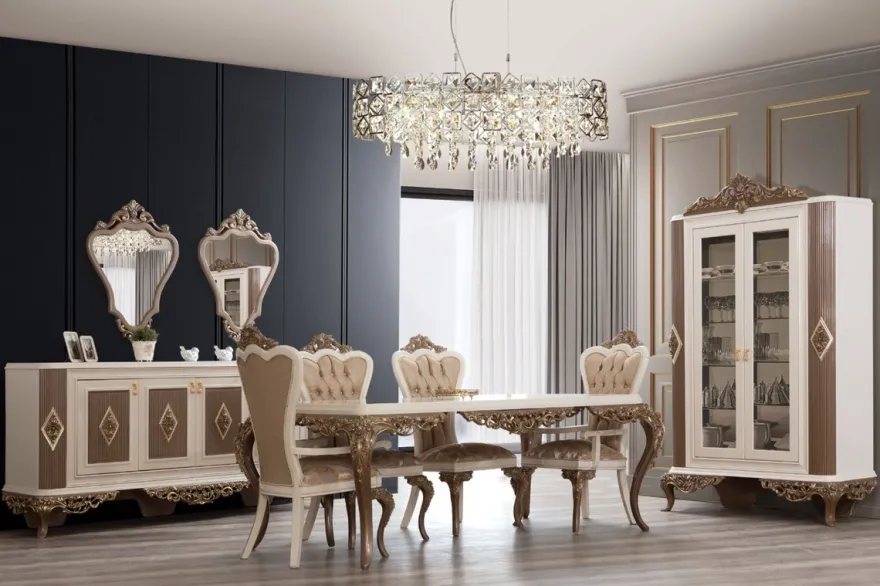 Casa Padrino Luxus Barock Wohnzimmer Vitrine Weiß / Braun / Gold 130 x 50 x H. 220 cm - Prunkvoller Barock Vitrinenschrank mit 2 Glastüren - Edle Barock Möbel