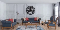 Casa Padrino Luxus Barock Wohnzimmer Set Blau / Braun - 2 Barock Sofas & 2 Barock Sessel & 1 Barock Couchtisch - Barock Wohnzimmer Möbel
