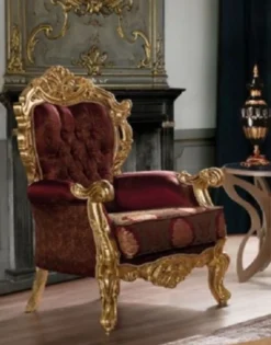 Casa Padrino Luxus Barock Wohnzimmer Sessel Bordeauxrot / Gold - Prunkvoller Sessel mit elegantem Muster - Handgefertigte Barock Wohnzimmer Möbel