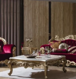 Casa Padrino Luxus Barock Wohnzimmer Set Boardeauxrot / Weiß / Gold - 2 Sofas & 2 Sessel & 1 Couchtisch - Wohnzimmer Möbel im Barockstil - Edel & Prunkvoll