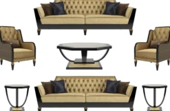 Casa Padrino Luxus Barock Wohnzimmer Set Gold / Schwarz - 2 Sofas & 2 Sessel & 1 Couchtisch & 2 Beistelltische - Wohnzimmermöbel im Barockstil - Edle Barock Möbel