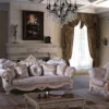 Casa Padrino Luxus Barock Wohnzimmer Sofa mit Glitzersteinen und dekorativen Kissen Flieder / Creme / Beige 230 x 85 x H. 110 cm - Edel & Prunkvoll