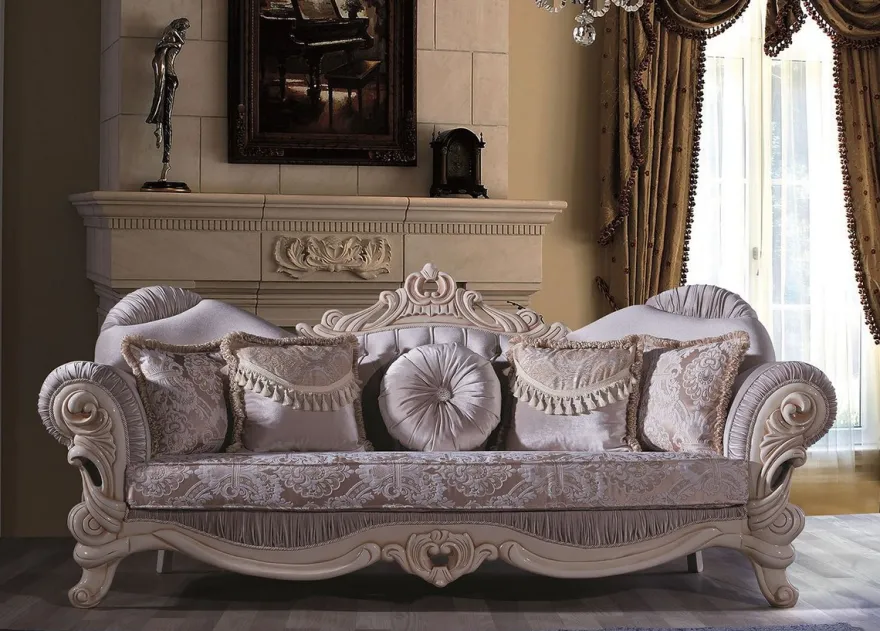 Casa Padrino Luxus Barock Wohnzimmer Sofa mit Glitzersteinen und dekorativen Kissen Flieder / Creme / Beige 230 x 85 x H. 110 cm - Edel & Prunkvoll