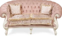 Casa Padrino Luxus Barock Wohnzimmer Sofa Rosa / Cremeweiß - Handgefertigtes Barockstil Sofa - Prunkvolle Luxus Wohnzimmer Möbel im Barockstil - Barock Möbel