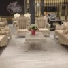 Casa Padrino Luxus Barock Wohnzimmer Set Grau / Gold - 2 Barock Sofas mit Muster & 2 Barock Sessel mit Muster & 1 Barock Couchtisch - Barock Wohnzimmer Möbel