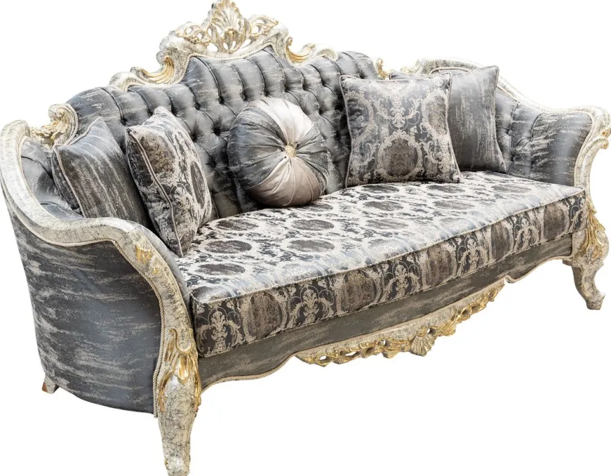 Casa Padrino Luxus Barock Wohnzimmer Set Grau / Antik Weiß / Gold - 2 Barock Sofas & 2 Barock Sessel & 1 Barock Couchtisch - Luxus Wohnzimmer Möbel im Barockstil - Barock Möbel - Edel & Prunkvoll