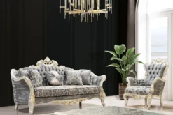 Casa Padrino Luxus Barock Wohnzimmer Set Grau / Antik Weiß / Gold - 2 Barock Sofas & 2 Barock Sessel & 1 Barock Couchtisch - Luxus Wohnzimmer Möbel im Barockstil - Barock Möbel - Edel & Prunkvoll