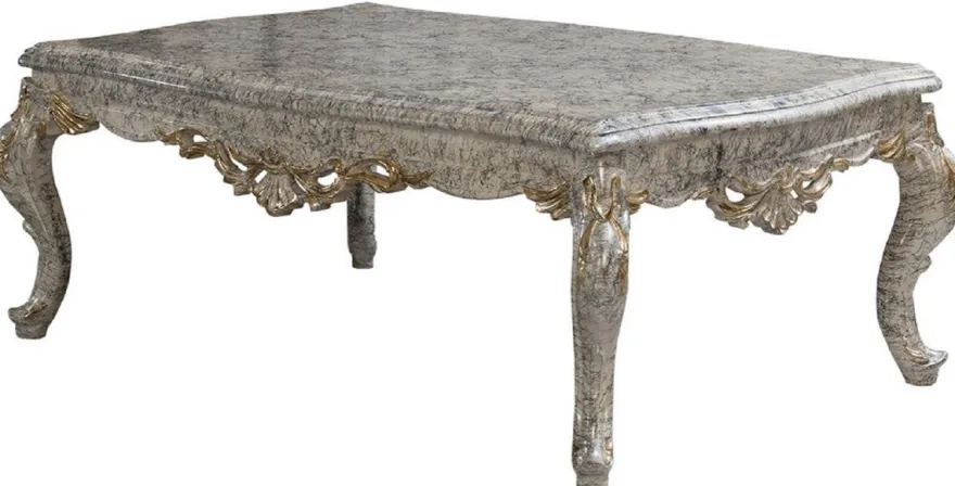 Casa Padrino Luxus Barock Wohnzimmer Set Grau / Antik Weiß / Gold - 2 Barock Sofas & 2 Barock Sessel & 1 Barock Couchtisch - Luxus Wohnzimmer Möbel im Barockstil - Barock Möbel - Edel & Prunkvoll