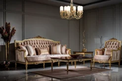 Casa Padrino Luxus Barock Wohnzimmer Set Rosa / Weiß / Gold - 2 Sofas & 2 Sessel & 1 Couchtisch - Prunkvolle Wohnzimmer Möbel im Barockstil