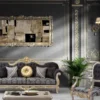 Casa Padrino Luxus Barock Wohnzimmer Set Schwarz / Silber / Gold - 2 Sofas & 2 Sessel & 1 Couchtisch - Wohnzimmer Möbel im Barockstil - Edel & Prunkvoll