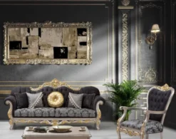 Casa Padrino Luxus Barock Wohnzimmer Set Schwarz / Silber / Gold - 2 Sofas & 2 Sessel & 1 Couchtisch - Wohnzimmer Möbel im Barockstil - Edel & Prunkvoll
