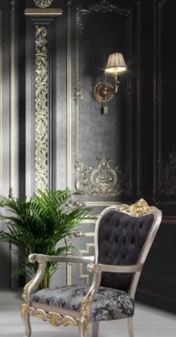 Casa Padrino Luxus Barock Wohnzimmer Set Schwarz / Silber / Gold - 2 Sofas & 2 Sessel & 1 Couchtisch - Wohnzimmer Möbel im Barockstil - Edel & Prunkvoll