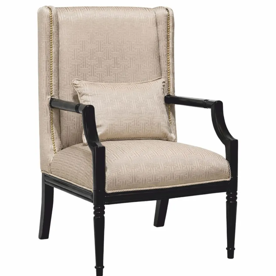 Casa Padrino Luxus Barock Wohnzimmer Sessel Beige / Schwarz H. 115 cm - Barock Möbel