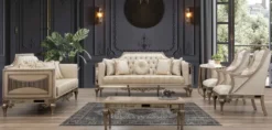 Casa Padrino Luxus Barock Wohnzimmer Set - 2 Sofas & 2 Sessel & 1 Couchtisch - Handgefertigte Wohnzimmer & Hotel Möbel im Barockstil - Edel & Prunkvoll
