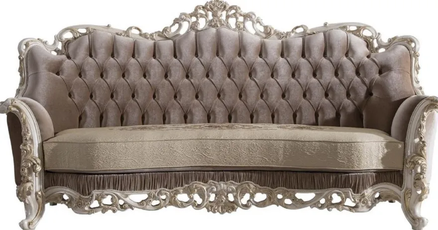 Casa Padrino Luxus Barock Wohnzimmer Sofa mit dekorativen Kissen Braun / Beige / Weiß / Gold 240 x 90 x H. 120 cm - Edle Barock Wohnzimmer Möbel