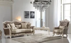 Casa Padrino Luxus Barock Wohnzimmer Sofa mit dekorativen Kissen Braun / Beige / Weiß / Gold 240 x 90 x H. 120 cm - Edle Barock Wohnzimmer Möbel