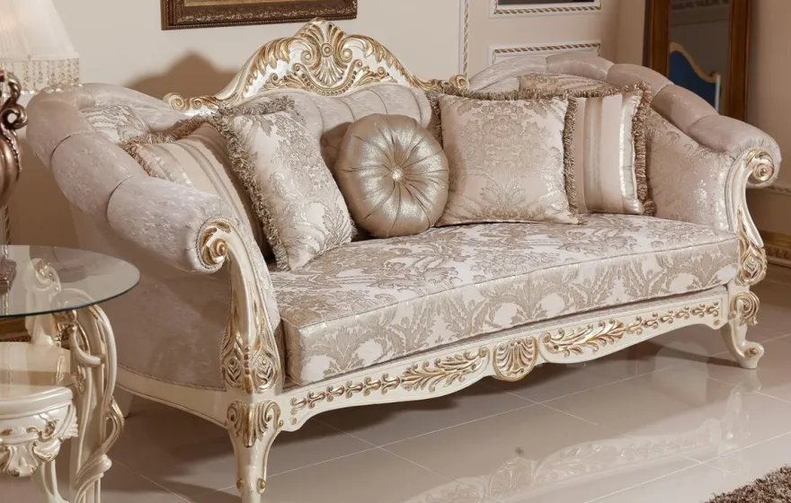 Casa Padrino Luxus Barock Wohnzimmer Set Grau / Silber / Weiß / Gold - 2 Barock Sofas & 2 Barock Sessel & 1 Barock Couchtisch - Wohnzimmer Möbel im Barockstil - Barock Möbel - Barock Einrichtung