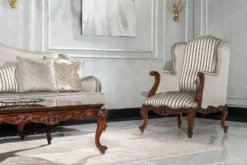 Casa Padrino Luxus Barock Wohnzimmer Set Silber / Braun - 2 Sofas & 2 Sessel & 1 Couchtisch & 2 Beistelltische - Handgefertigte Wohnzimmer Möbel im Barockstil - Edel & Prunkvoll