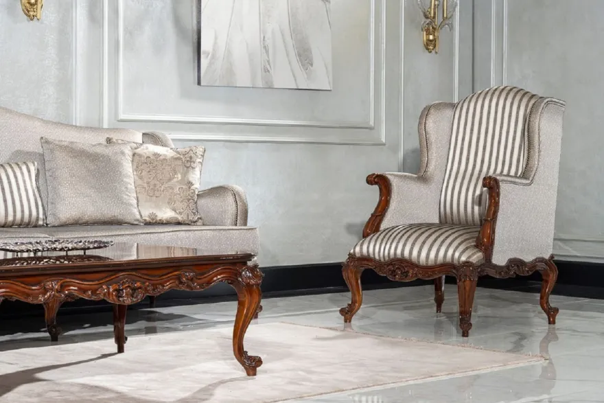 Casa Padrino Luxus Barock Wohnzimmer Set Silber / Braun - 2 Sofas & 2 Sessel & 1 Couchtisch & 2 Beistelltische - Handgefertigte Wohnzimmer Möbel im Barockstil - Edel & Prunkvoll