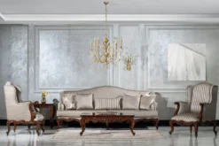 Casa Padrino Luxus Barock Wohnzimmer Set Silber / Braun - 2 Sofas & 2 Sessel & 1 Couchtisch & 2 Beistelltische - Handgefertigte Wohnzimmer Möbel im Barockstil - Edel & Prunkvoll
