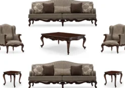 Casa Padrino Luxus Barock Wohnzimmer Set Silber / Braun - 2 Sofas & 2 Sessel & 1 Couchtisch & 2 Beistelltische - Handgefertigte Wohnzimmer Möbel im Barockstil - Edel & Prunkvoll
