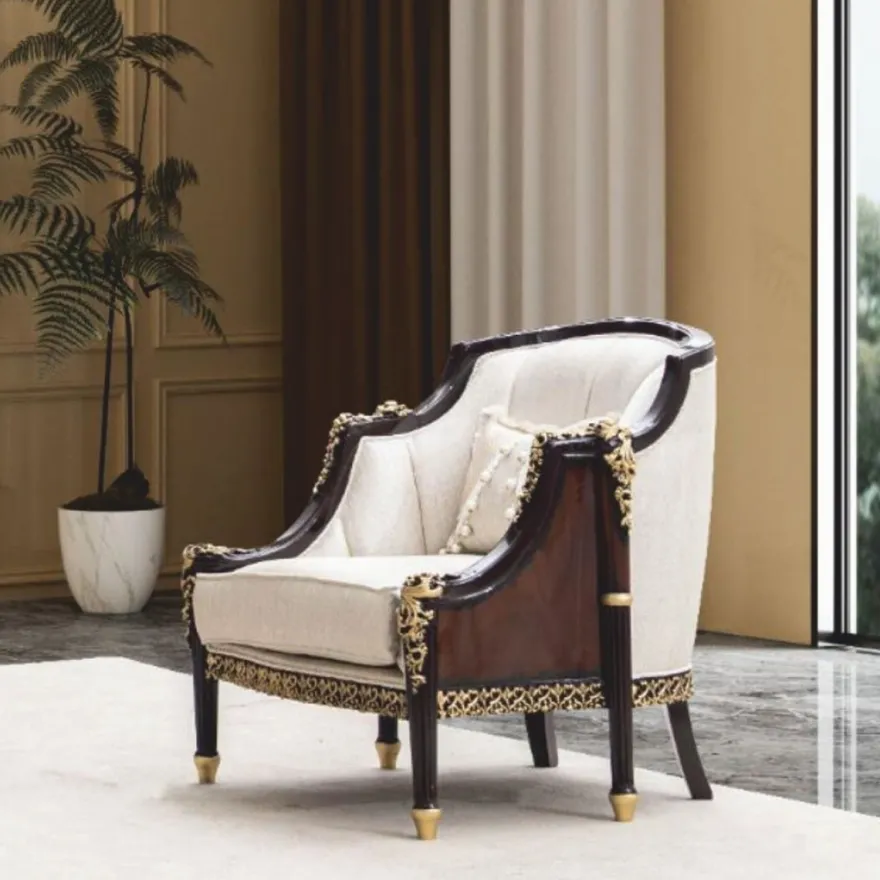 Casa Padrino Luxus Barock Wohnzimmer Set Naturfarben / Dunkelbraun / Gold - Barock Möbel
