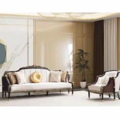 Casa Padrino Luxus Barock Wohnzimmer Set Naturfarben / Dunkelbraun / Gold - Barock Möbel