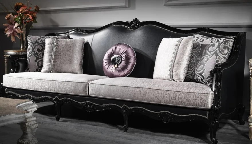 Casa Padrino Luxus Barock Wohnzimmer Sofa Silber / Schwarz 260 x 90 x H. 95 cm - Edel & Prunkvoll