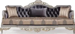 Casa Padrino Luxus Barock Wohnzimmer Set Lila / Beige / Silber / Gold - 2 Sofas & 2 Sessel & 1 Couchtisch - Wohnzimmer Möbel im Barockstil - Edel & Prunkvoll