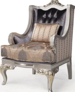 Casa Padrino Luxus Barock Wohnzimmer Set Lila / Beige / Silber / Gold - 2 Sofas & 2 Sessel & 1 Couchtisch - Wohnzimmer Möbel im Barockstil - Edel & Prunkvoll