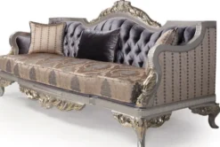 Casa Padrino Luxus Barock Wohnzimmer Set Lila / Beige / Silber / Gold - 2 Sofas & 2 Sessel & 1 Couchtisch - Wohnzimmer Möbel im Barockstil - Edel & Prunkvoll