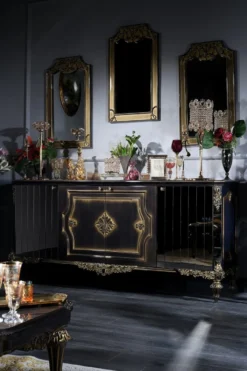 Casa Padrino Luxus Barock Wohnzimmer & Esszimmer Set Blau / Schwarz / Gold - Barockmöbel