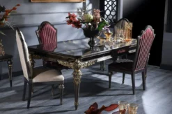 Casa Padrino Luxus Barock Wohnzimmer & Esszimmer Set Blau / Schwarz / Gold - Barockmöbel