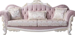 Casa Padrino Luxus Barock Wohnzimmer Set Rosa / Silber / Weiß / Gold - 2 Sofas & 2 Sessel & 1 Couchtisch - Edle Wohnzimmer Möbel im Barockstil