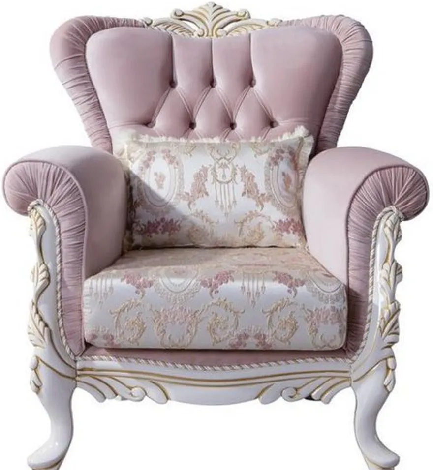 Casa Padrino Luxus Barock Wohnzimmer Set Rosa / Silber / Weiß / Gold - 2 Sofas & 2 Sessel & 1 Couchtisch - Edle Wohnzimmer Möbel im Barockstil