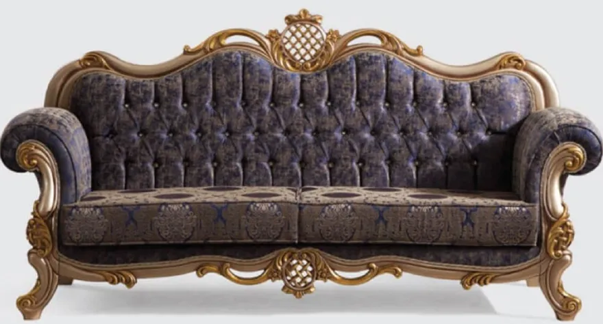 Casa Padrino Luxus Barock Wohnzimmer Set Blau / Silber / Gold - 2 Sofas & 2 Sessel & 1 Couchtisch - Handgefertigte Wohnzimmer Möbel im Barockstil - Edel & Prunkvoll
