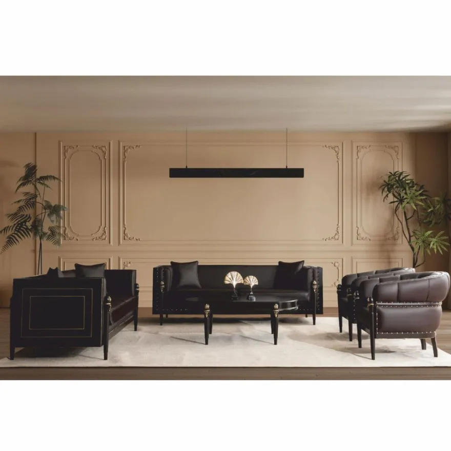 Casa Padrino Luxus Barock Wohnzimmer Set Dunkelbraun / Gold - Barockstil Möbel